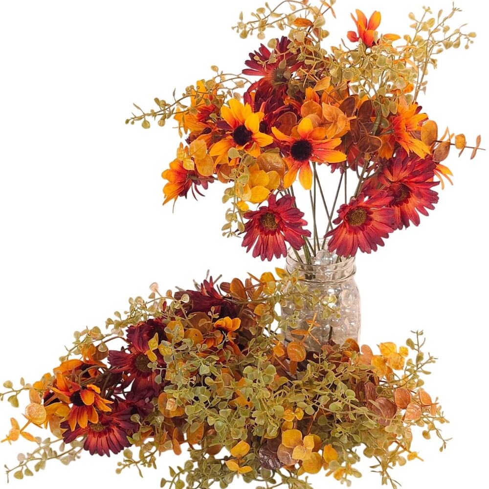50pc Fall Artificial Floral Spray Lot Burgundy Orange Greenery Craft Decor